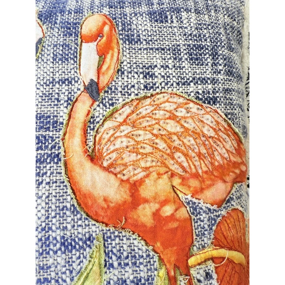 Imperial Collection Floral Flamingo Appliqué Beaded Fringed Throw Pillow - Picture 11 of 13